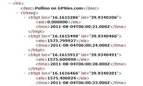 Contenuto del file .gpx